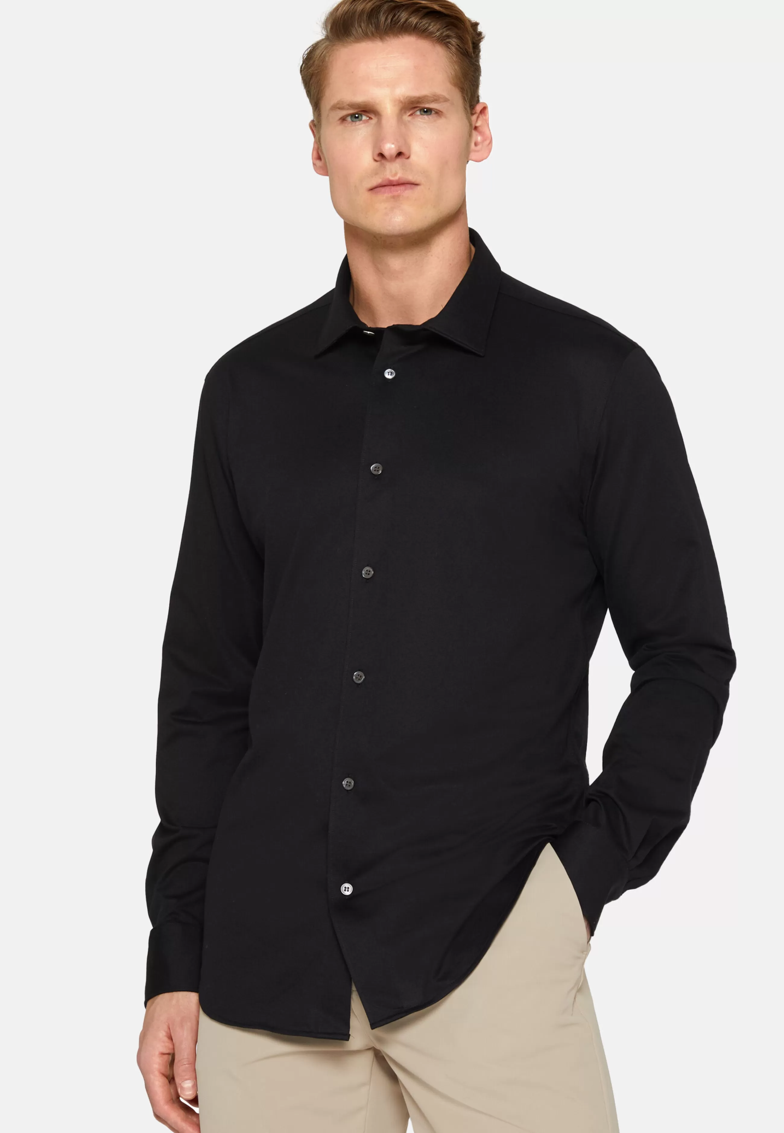 Boggi Milano Camicie Casual-Camicia Nera In Cotone E COOLMAX® Slim Fit