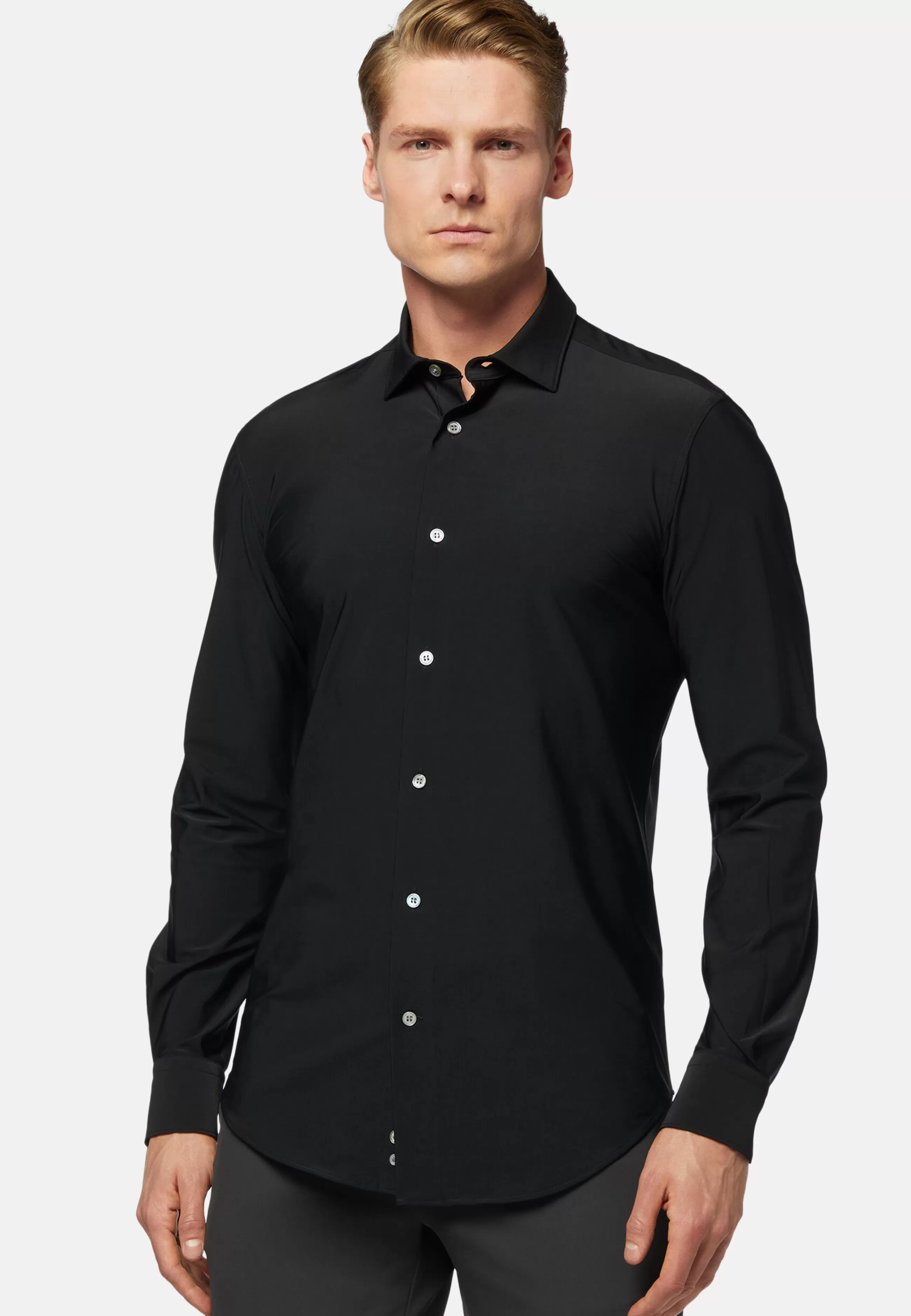 Boggi Milano Camicie Casual-Camicia Nera In Nylon Elasticizzato Slim Fit